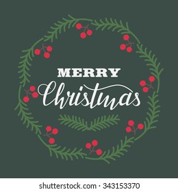 Merry Christmas vector illustration. Hand lettering and hand design elements