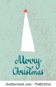 Merry Christmas. Vector illustration with hand drawn script lettering and christmas tree