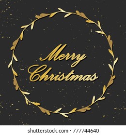 Merry Christmas. Vector illustration with hand drawn wreath and text