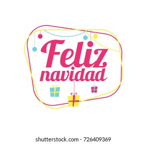 Merry Christmas vector illustration. hand-written lettering. Feliz navidad design graphics for brochures, gift cards, flyers and postcards. translated from Spanish: Merry Christmas