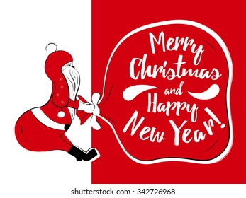 Merry christmas vector illustration for holiday design, party poster, postcard or invitation. Holiday card with santa