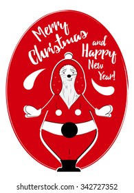 Merry christmas vector illustration for holiday design, party poster, postcard or invitation. Holiday card with santa