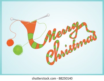 Merry Christmas. Vector illustration with a knit text of congratulation