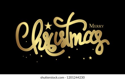 Merry Christmas. Vector Illustration. Lettering Design With Stars And Sparkles