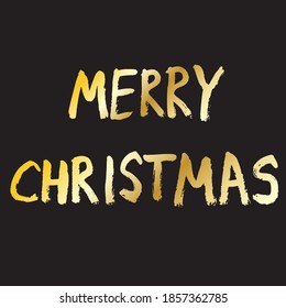 Merry Christmas, vector illustration. Lettering composition with golden texture. Hand drawn script. Celebration poster, banner, print or greeting card for winter holidays and happy new year. 