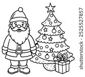 Merry Christmas vector illustration line art coloring book.