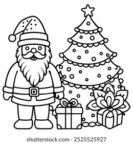 Merry Christmas vector illustration line art coloring book.
