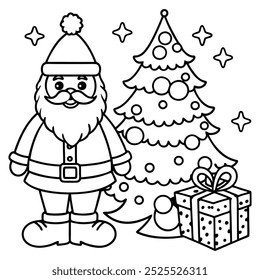 Merry Christmas vector illustration line art coloring book.