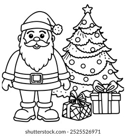 Merry Christmas vector illustration line art coloring book.