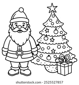 Merry Christmas vector illustration line art coloring book.