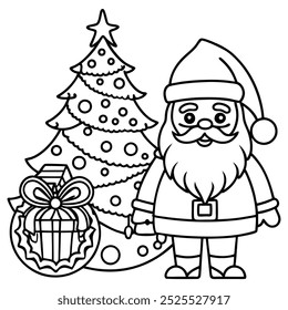 Merry Christmas vector illustration line art coloring book.