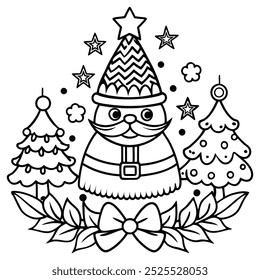 Merry Christmas vector illustration line art coloring book.