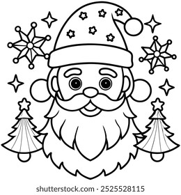 Merry Christmas vector illustration line art coloring book.