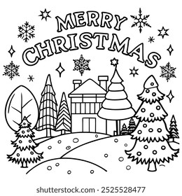 Merry Christmas vector illustration line art coloring book.