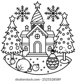 Merry Christmas vector illustration line art coloring book.