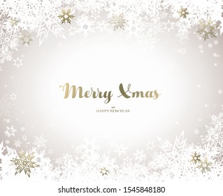 Merry Christmas vector illustration with many snowflakes on light background.