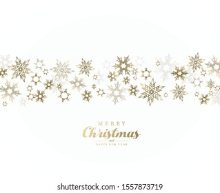 Merry Christmas vector illustration with many snowflakes on white background.