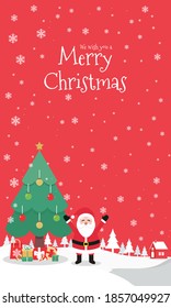 Merry Christmas vector Illustration on color background.  include santa, tree, snow, etc. good for banner, card, book, gift, and happiness.