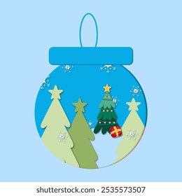 Merry Christmas, Vector illustration in paper art craft.