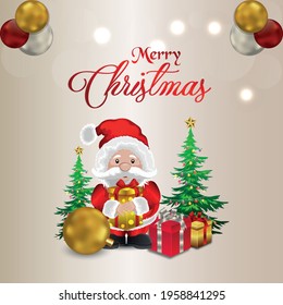 Merry christmas vector illustration santa clous , snowballs and gifts