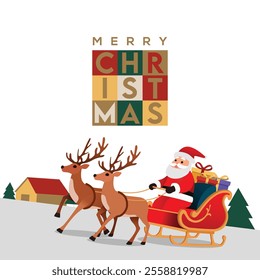 Merry christmas vector illustration santa and deer