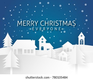 Merry Christmas vector illustration of snow. The house in winter is covered with snow. Happy new year celebration concept.
