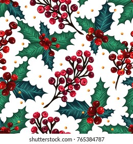 Merry Christmas. Vector illustration, spruce branches, mistletoe berries, handmade,card for you, background white, prints on T-shirts,seamless pattern