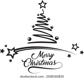 Merry Christmas vector illustration, Christmas t-shirt design, Merry Christmas line drawings