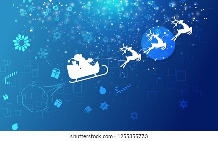 Merry Christmas, Vector illustration white gear and tree cog wheel gift on circuit board, Hi-tech digital technology and engineering, Abstract futuristic- technology on blue color background.