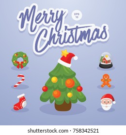 Merry Christmas, Vector Illustration, Xmas, Icon, Santa, Snowman, Snow, Belle, Snowball, Snowglobe, Cookie, Christmas Tree Snow, Banner, Poster