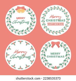 Colección de etiquetas vectoriales de navidad. Marco redondo para la tarjeta de Navidad, afiche, etiqueta, cartel.