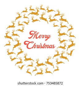 Merry Christmas vector lettering with deer pattern