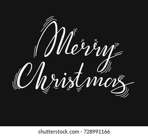 Merry Christmas Vector Lettering. Greeting Card on black background. Vector illustration