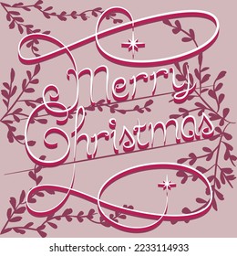 Merry Christmas vector lettering iron gate. Modern calligraphy isolated on pink background. Christmas vector illustration. Creative typography for Holiday greeting cards, banners. Vector illustration.