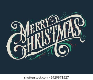 Merry Christmas. Vector lettering in Victorian style. Vector illustration.