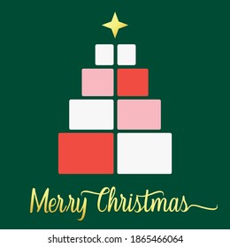 Merry Christmas. Vector logo design for postcard. Typography lettering. Invitation, greeting card, poster, gift, tree, star, xmas