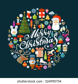 Merry Christmas vector logo design template. Happy New Year or holiday icons