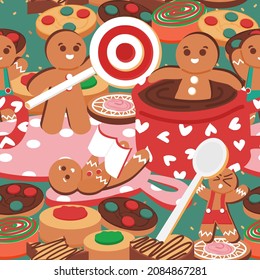 Merry Christmas vector. New year vector. Holiday vector. Gingerbread man vector. Seamless pattern. Seamless background and wallpaper. illustration.