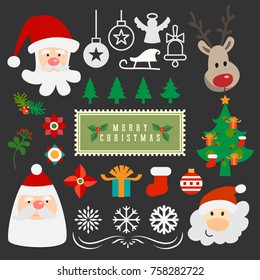 Merry Christmas vector object ornament with Santa and reindeer character collection.