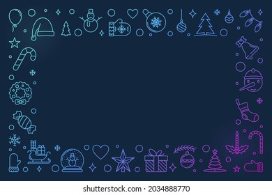 Merry Christmas vector outline colored horizontal illustration - Xmas concept frame in thin line style