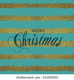 Merry Christmas vector pattern with horizontal gold stripes. Festive background, greeting card or wrapping paper.