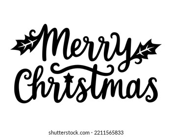 Merry Christmas vector phrase. Template for laser and paper cutting. Holiday handwritten quote. Text for greeting card, invitation, banner, poster, print t shirt. Isolated on white background.