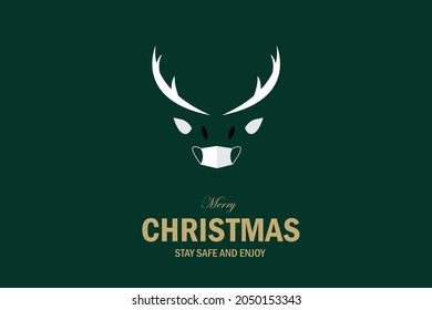 Merry Christmas vector poster with mask, Christmas post, deer with mask