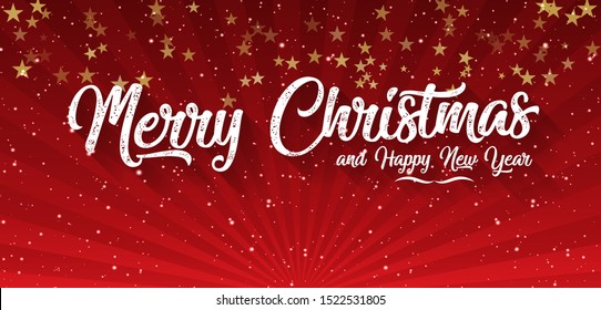 Merry Christmas - vector premium luxury design against red background. Card design for X-mas banner, greetings card, sent my e-mail wishes or printed out and written by hand. Stars texture.