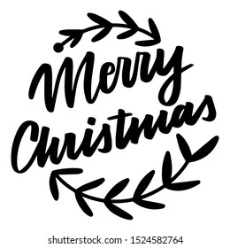 Merry Christmas. Vector quote and decor elements. Typography image with lettering. Black isolated phrase, design for t-shirt and prints.