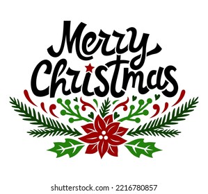 Merry Christmas vector quote. Template for paper cutting. Holiday handwritten phrase. Text for greeting card, invitation, banner, poster, print t shirt. Isolated on white background.