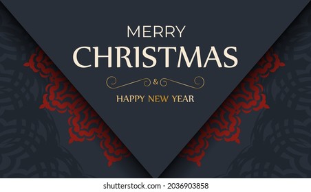 Merry Christmas Vector Ready-to-print gray color greeting card design with winter patterns. Happy new year poster template and red ornament.