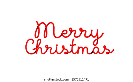 Merry Christmas vector red text lettering design card template with shadow on white background. Winter holiday
