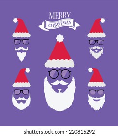 Merry christmas vector with santa beards on purple background