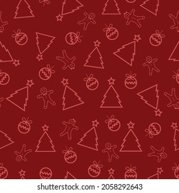 Merry Christmas Vector Seamless Pattern. Card or Banner Template Christmas decorative seamless pattern in the background. New Year Iconic Decorations. Merry Christmas and New year gift wrapping paper.